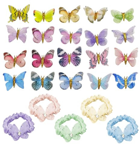 20 Pinzas Para El Cabello De Mariposa, 5 Gomas Para El Cabello De Mariposa, Pinzas Para El Cabello De Mariposa Pequeñas, Accesorios Decorativos Para El Cabello Para Niñas