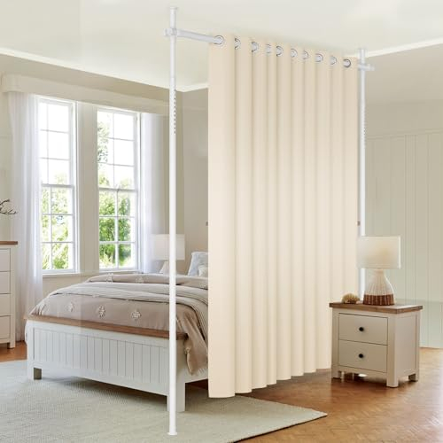 Raumteiler Paravent Gardinenstange ohne Bohren, Flexibel einstellbare Stehende Hängend Vorhangstange, ohne Vorhänge Raumtrenner/Trennwand, für Wohnzimmer und Schlafzimmer | B 178 cm x H 317 cm, Weiß