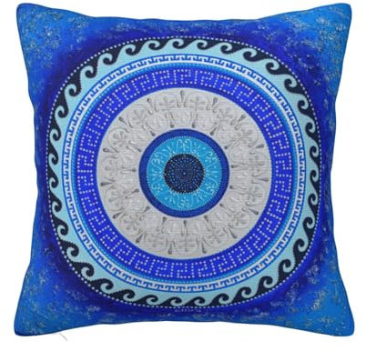 Kissenbezug Blaues Griechisches Matiasma-Böses Auge Kissen-Bezug Bedruckt Throw Kissenbezüge Retro Zierkissenbezüge Für Cafe, Sommer, Auto, 45X45Cm