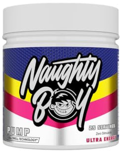 Naughty Boy Cell Swell Technology, Non Stimulant Pre Workout - Pump, Performance & Focus. L-Citrulline 6g, Beta Alanine 3.2g and Added Arginine, 400g - 25 Servings (Ultra Energy)