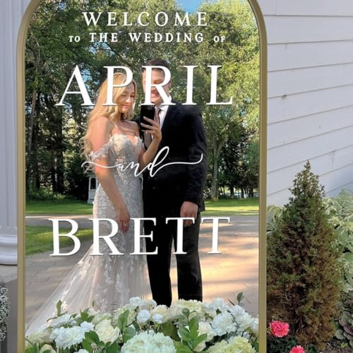 Gufacai Adesivo in vinile con scritta Welcome to Our Wedding e scritta Welcome to Our Wedding, per fai da te, con nomi personalizzati, per matrimonio, specchio di benvenuto, decorazione da parete