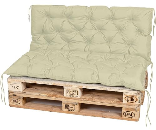 TexDeko® Garden Palettenauflage 120x60cm mit Rückenlehne wasserabweisend UV - beständig Premium Sitzkissen gesteppt für Europaletten Palettenkissen Palettenpolster (Sand)