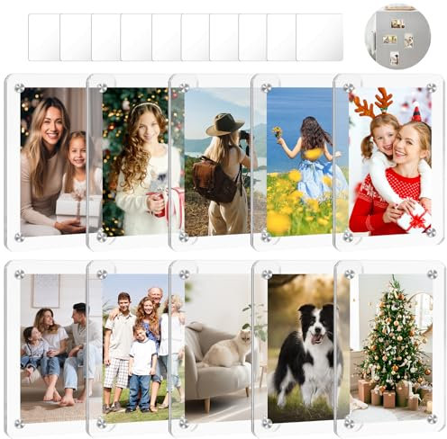 Magnetic Picture Frame for Fujifilm Instax Mini Camera, Acrylic Polaroid Magnet Picture Frame for Refrigerator and Wall, 2.36x3.54 Inch Double Sided Clear Magnetic Photo Frames, 10 Pack