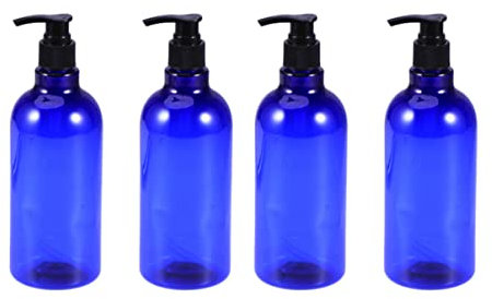 FRCOLOR Lot De 4 Bouteilles De Voyage à Pompe 500 ML Bleu Cobalt en Plastique Dur Réutilisable pour Shampoing, Lotion Et Soins Cosmétiques, pour Usage Domestique Et Déplacements