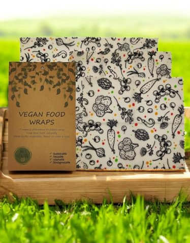 VEGANES 3er Set natürlicher Sojawachstücher aus BIO Baumwolle – plastikfrei, nachhaltig und umweltfreundlich für die Lebensmittelverpackung, 3 Blätter, 18x20 cm, 25x28 cm und 33x36cm