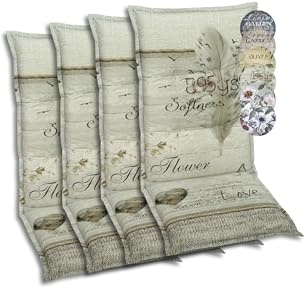 GO-DE Textil Bequeme und attraktive Polsterauflagen für Hochlehner-Gartenstühle (4er-Set, Feder beige, Hochlehner)