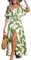 CUPSHE Women's Midi Dress Paisley V Neck Ruffled Boho Short Sleeve High Waist A Line Casual Summer Dresses Green White L