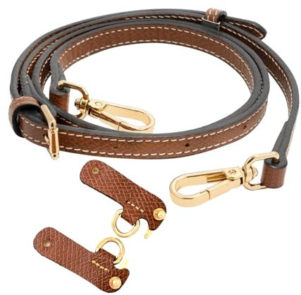 Schulterriemen aus Leder für Longchamp Mini Taschen, Oberste Schicht Rindsleder Schultergurt für Le pliage XS Pochette Tasche mit Umrüstsatz-Ersatz（Braun）