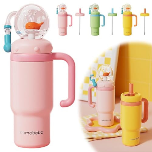 24oz Stainless Steel Whale Fountain Tumbler with Handle – Two Lids, with Fun Fountain Effect, Insulated Whale Water Bottle with Handle, drinking cup with whale squirt for Kids, Teens, and Adults