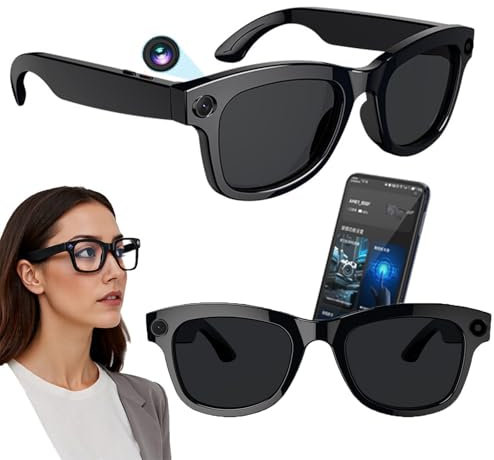 Smart Al Camera Glasses, Built-in ChatGPT, Voice Control, Listen Music and Calls, Wifi 4.0 + Bluetooth 5.3, Shoot Audio Video Recordings Smart Bluetooth Translator Sunglasses, for Outdoor Sport,B
