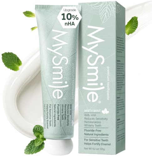 MySmile Fluoridfreie Zahnpasta mit Nano-Hydroxyapatit, Für empfindliche Zähne, Stärkt den Zahnschmelz, Remineralisiert & Hellt auf, Frischer Atem für Erwachsene, SLS Frei, Natürliche Minze, 120g