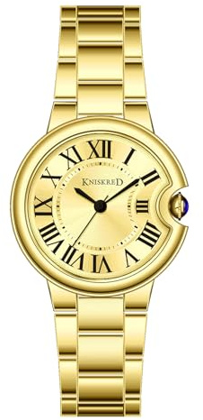 KNISKRED Klassische Damenuhr mit Vintage Römischen Ziffern und Massivem Edelstahlarmband Damen Casual Uhr