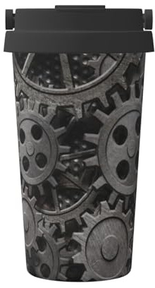 InOmak Impression d'un ancien Metal Gears,Tasse à café portable de 500 ml en acier inoxydable, isotherme.