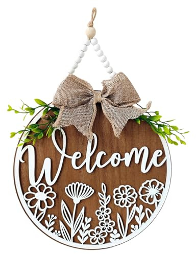 Welcome Door Signs Personalised, Wooden Hanger for Home Signs Wall Decor, Charming Door Plaques for Housewarming Gifts Women Men Living Room Decor Christmas Presents