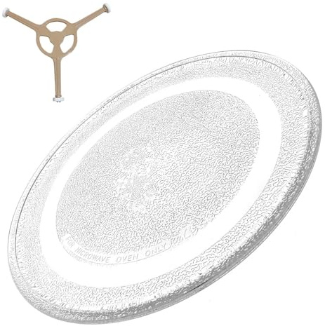 Microwave Turntable Glass Plate – 255mm Universal Microwave Plate Replacement with 3 Fixers, Durable & Scratch-Resistant Glass Tray, Includes Turntable Ring and Support