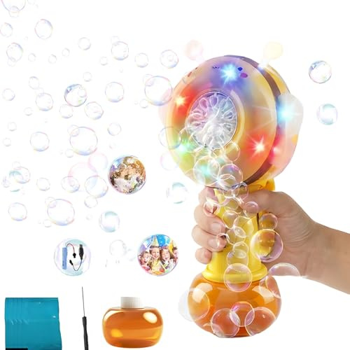 Muslecid Seifenblasenmaschine für Kinder, Aufladbarer Bienen Seifenblasenstab mit LED-Licht, Automatisches Bubble Wand Spielzeug inkl. Seifenblasen Flüssigkeit für Badewanne, Party, Outdoor Geburtstag