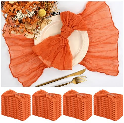 42 Pack Gaze-Käsetuch-Servietten Orange 50 x 50 cm Gebranntes Orange geknitterte Dinner-Servietten, rustikale Boho weiche Stoffservietten für Hochzeit Party Event Tischdekoration
