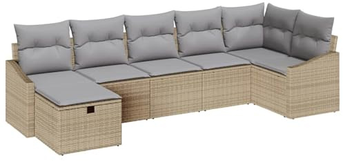 WGYHOME Sofa Set mit Kissen mit Speicher Beige Poly-Rattan, Sitzgruppe Essgruppe Set Sofa-Garnitur Lounge, Gartenset Sofa-Set Garnitur Gartenmöbel Couch-Set mit Sofa und Sessel