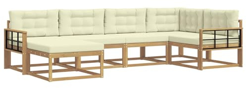 vidaXL Outdoor-Sofagarnitur mit Kissen 5 pcs Weiß und Creme Polyester, Patio-Sofa, Moderne Outdoor-Sitzgruppe, langlebige Gartenmöbel, wetterfest für die Lounge im Garten