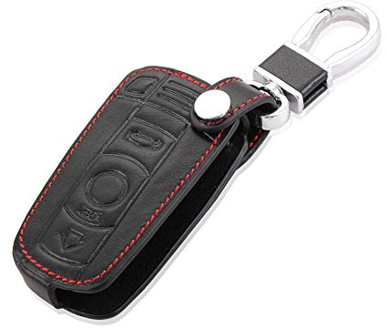 Happyit custodia per chiavi o telecomando per auto in vera pelle, adatta per 1/5/6/7 serie M3 M5 X1 X3 X5 X6 E36 E39 E46 E30 E60 Nero