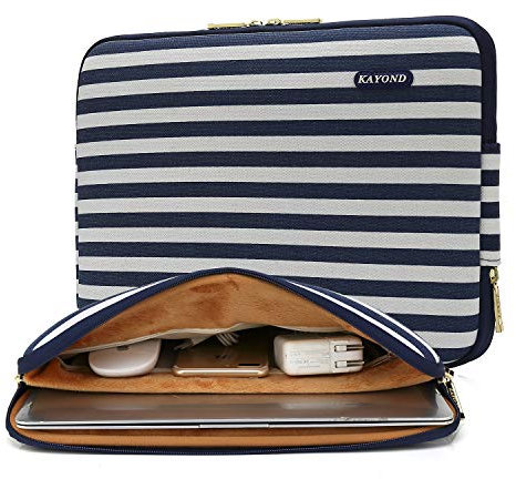 KAYOND Blue stripes Water-resistant 14 inch Canvas laptop sleeve with pocket for 14 inch 14.1 inch laptop case Macbook Pro 15.4 A1707 A1990 (14-14.1 inch, Blue stripes)
