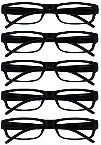The Reading Glasses Company OPULIZE ACE Lesebrille für Damen und Herren - 5er-Pack - Schmaler Rechteckiger Rahmen - Komfort Federscharniere - Kratzfest - Schwarz +3.00