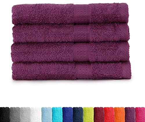 BaSaTex - Handtuch Set für Gäste 4er Pack - Frottee-Handtücher mit Aufhängeschlaufe aus weicher Baumwolle in 50x100cm - Waschtücher für Gäste Öko-Tex Made in Green Zertifiziert - Lila