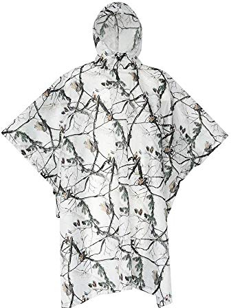 Huenco 3 in 1 Camo Snow Regenmantel wasserdicht Poncho mit Kapuze Regenbekleidung/Sonnenschirm Trap/Picknick-Matte zum Wandern Ski-Klettern