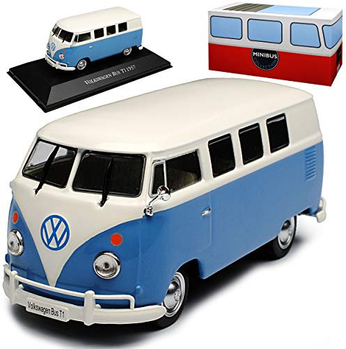 Atlas Volkwagen T1 Blau mit Weiss Samba Bully Bus 1950-1967 1/43 Modell Auto mit individiuellem Wunschkennzeichen
