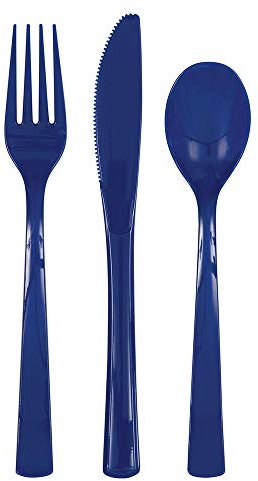 True Navy Blue Solid Assorted Plastic Cutlery - Classy & Elegant Flatware Design - Perfect for Parties, Weddings & Events - 18ct