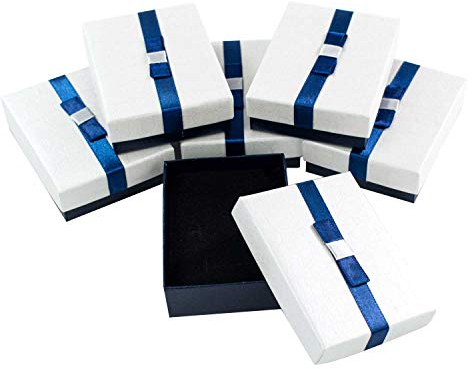 TRIXES Caja para Joyas 6 PIEZAS - Cajas de regalo de cartón con tapa - Azul oscuro y blanco perla - Interior de espuma - para collares Anillos Pendientes Pantalla 9 x 7 x 3cm