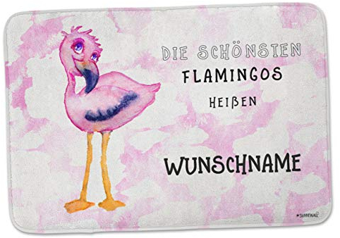 Sunnywall Bettvorleger mit individuellem Text - Badematte Badteppich Badvorleger Kinderzimmer 59 x 40 (57-Flamingo)