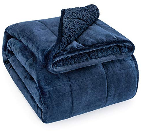 BUZIO Gewichtsdecke 7kg 120 x 180cm, Sherpa Doppelte Einzeln für Erwachsene, Weich Kuschelig Flauschig Warme Sherpa Schwere Decke für Sofa Bett Couch, Flauschige Plüsch Fleece Bettdecke, Marineblau