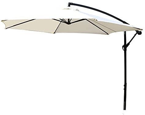 Trueshopping Large 3m Grey Hanging Cantilever Garden Parasol Umbrella - Outdoor Sunshade for Patio, Decking, Terrace - Solid Steel Frame, Crank Handle & Air Vent