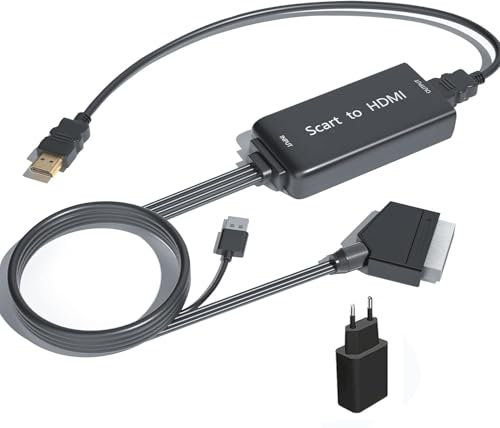 Kiyicjk SCART to HDMI Converter with HDMI Cable, Scart HDMI Adapter, Full HD 720P/1080P Scart HDMI Video Audio Adapter for Smart TV/Projector/Monitor, Compatible with PS2/PS3/DVD/Blu-ray/STB/VHS