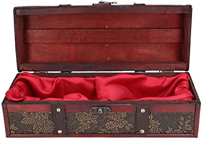 Vintage Treasure Chest Wine Box, Wood Wine Box European Retro Style Printed Pattern Alcohol Bottle Box for Wine Storage Gift Pack