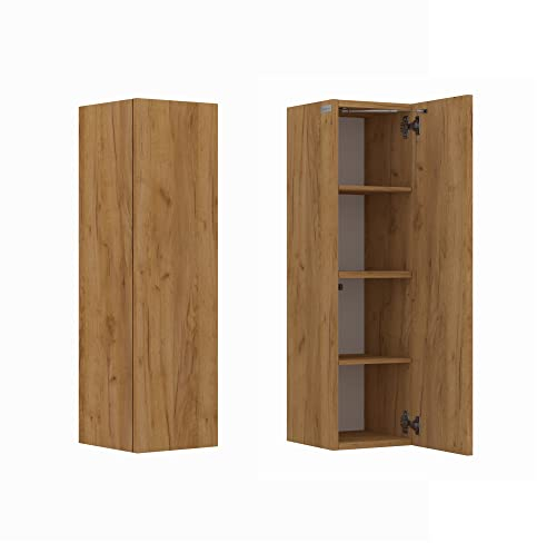 PLATAN ROOM Badezimmer Hängeschrank Wandschrank 105/ 160cm hoch Badhängeschrank mit Fronten in Hochglanz und Push-to-Open Funktion (Eiche Gold, 105 x 30 x 32)