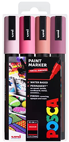 Posca - PC-5M - Paint Marker Art Pens - 1.8-2.5mm - Set of 4 in Wallet (Pink Tones)