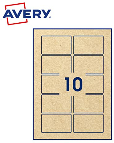 AVERY - Packung mit 100 selbstklebenden Etiketten, rechteckig, Kraftpapier, Braun, Format 80 x 50 mm, personalisierbar und bedruckbar mit Laser, Tintenstrahldrucker und Kopierer (PPK-80 x 50.Fr)