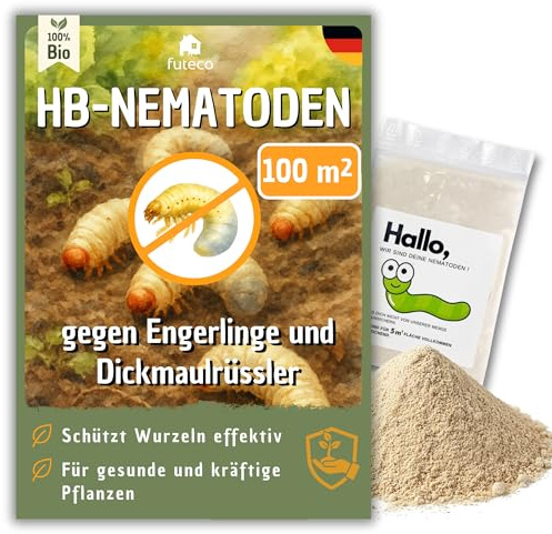 Futeco® – HB-Nematoden gegen Dickmaulrüssler & Engerlinge – für 100m² Fläche – zum einfachen gießen – 100% Biologisch, Chemiefrei & Natürlich – Made in Germany