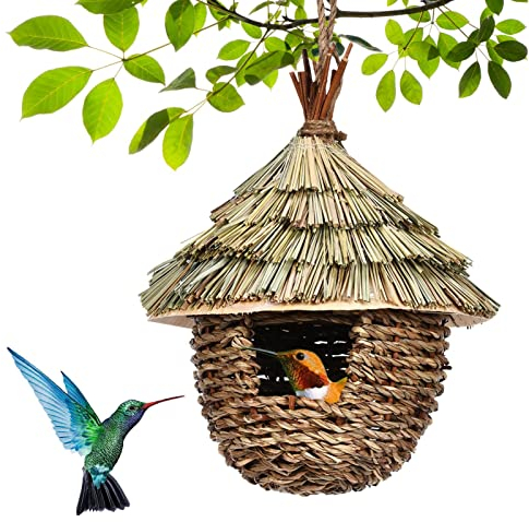 Nid Oiseau, Maison Oiseaux Exterieur Paille Tissée À La Main Suspendue Maison des Oiseaux Nid Birdhouse Accueil Jardin, Nid Oiseau Artificiel pour Mandarin Cage Naturel Arbre du Jardin,1519cm