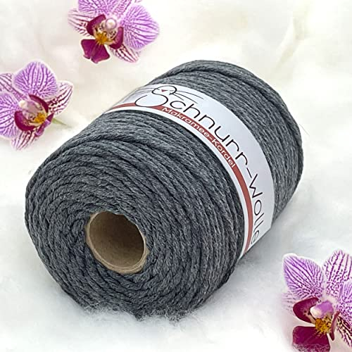 Wohnkult 100 m Makramee Baumwollkordel Baumwollschnur gedreht Ø 3mm 28 Auswahl (Grau)
