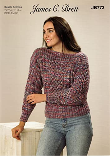 James C Brett JB773 Knitting Pattern Womens Sweater in Stonewash DK