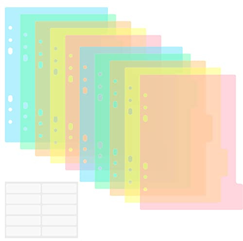 OTCRAFT 10 x A5-Trennblätter für 6-Ringordner, mit verstärktem Rand und 10 Registerkarten, Transparent, Kunststoff, Papier, A5, Binder Divider