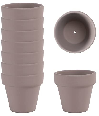 Lot de 9 petits pots en argile gris de 5,3 cm en terre cuite pour pots de fleurs, cactus, plantes, travaux manuels, cadeaux de mariage