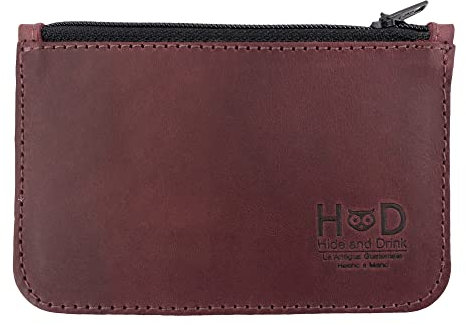 Hide & Drink, Geldbörse mit Reißverschluss, Kartenetui, gefaltete Geldscheine, Münzorganizer, Reisezubehör, Vollnarbenleder, handgefertigt, Sangria, Vintage