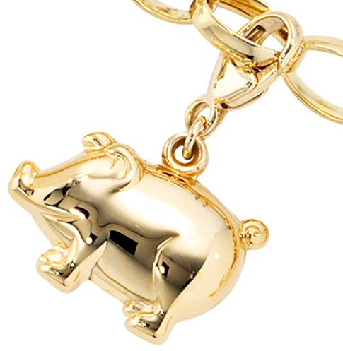 Charm Anhänger Einhänger Schwein Schweinchen Ferkel 333 Gelbgold Dangle Damen