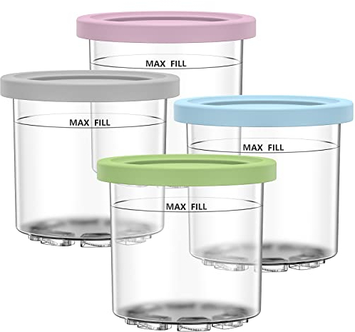 GoMaihe Recipientes de repuesto para pintas y tapas Ninja Creami, paquete de 4, taza de 16 onzas compatible con la máquina de helados NC301 NC300 NC299AMZ, sin BPA, apto para lavavajillas, a prueba de
