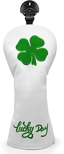 Montela Golf - Copritesta per legni da fairway e ibridi, in pelle, motivo quadrifoglio portafortuna, 3 pezzi, per mazze da golf Scotty Cameron, Taylormade, Titleist e Odyssey