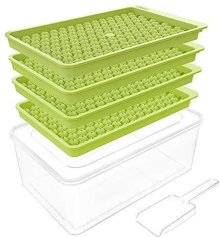 Ice Cube Trays, 104x4 PCS Ball Mold with Bin & Scoop, Ice Cube Molds, Tiny Tray Crushed Chilling Drinks Coffee Juice Cocktail, Ice Cube Trays for Freezer Green